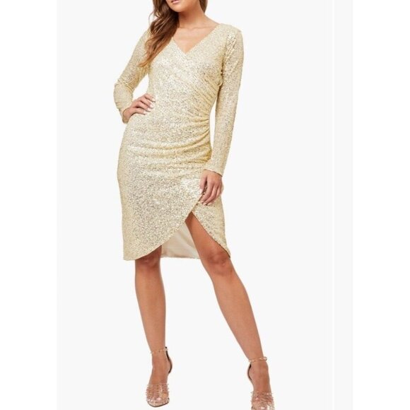 Love By Design Gold Frances Sequin V-Neck Dress Holiday Party  New Years - Picture 1 of 15